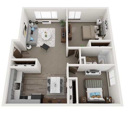 Floor plan for 2 beds, 1 bath, 784 sqft